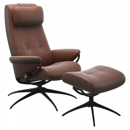 Stressless Berlin High Back Chair & Stool With Star Base Stressless Berlin High Back Chair & Stool With Star Base