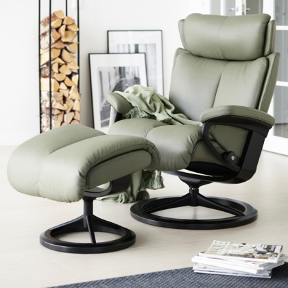 Stressless Magic Chair and Stool with Signature Base Stressless Magic Chair and Stool with Signature Base