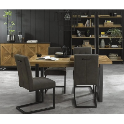 Bentley Designs Indus Rustic Oak 4-6 Seater Table, 4 Cantilever Chairs Bentley Designs Indus Rustic Oak 4-6 Seater Table, 4 Cantilever Chairs