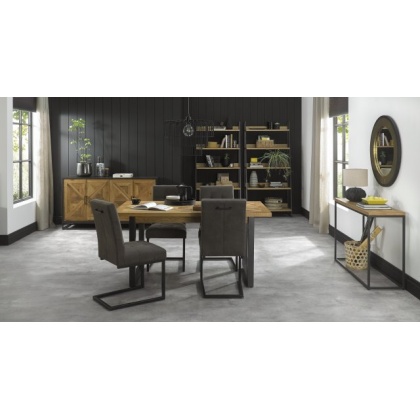 Bentley Designs Indus Rustic Oak 4-6 Seater Table, 4 Cantilever Chairs Bentley Designs Indus Rustic Oak 4-6 Seater Table, 4 Cantilever Chairs