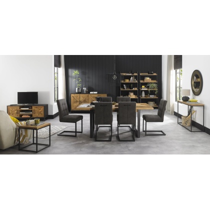 Bentley Designs Indus Rustic Oak 6-8 Seater Table, 6 Cantilever Chairs Bentley Designs Indus Rustic Oak 6-8 Seater Table, 6 Cantilever Chairs