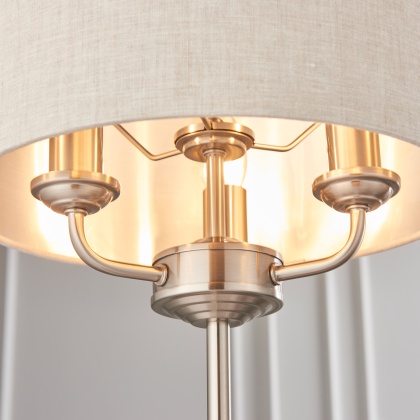 Highclere 3 Table Lamp - Light Chrome & Natural Linen