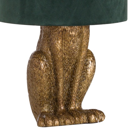 Hill Interiors Antique Gold Hare Lamp With Green Velvet Shade