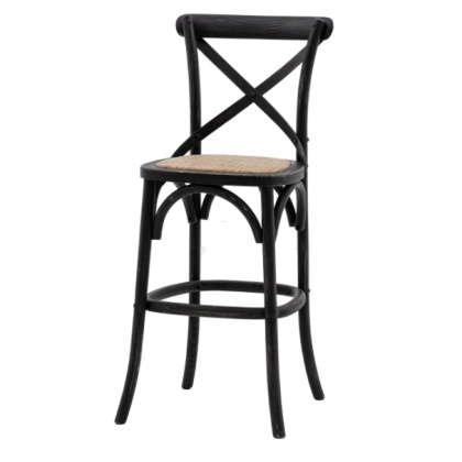 Gallery Cafe Stool Black With Rattan (PAIR)