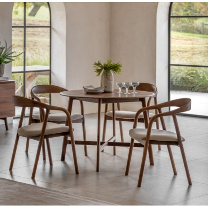 Gallery Direct Madrid Walnut Round Dining Table + 4 Upholstered Dining Chairs Gallery Direct Madrid Walnut Round Dining Table + 4 Upholstered Dining Chairs