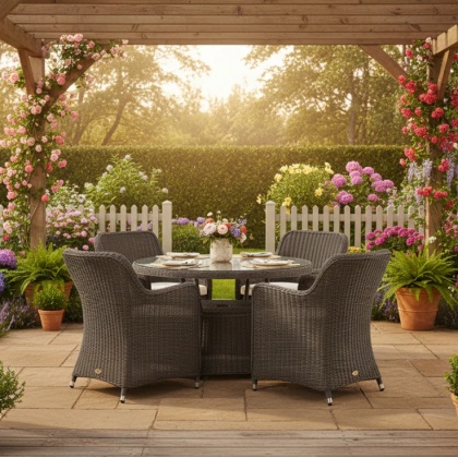 Gallery Direct Ascot 4 Seater Round Dining Set Salt Spray Gallery Direct Ascot 4 Seater Round Dining Set Salt Spray