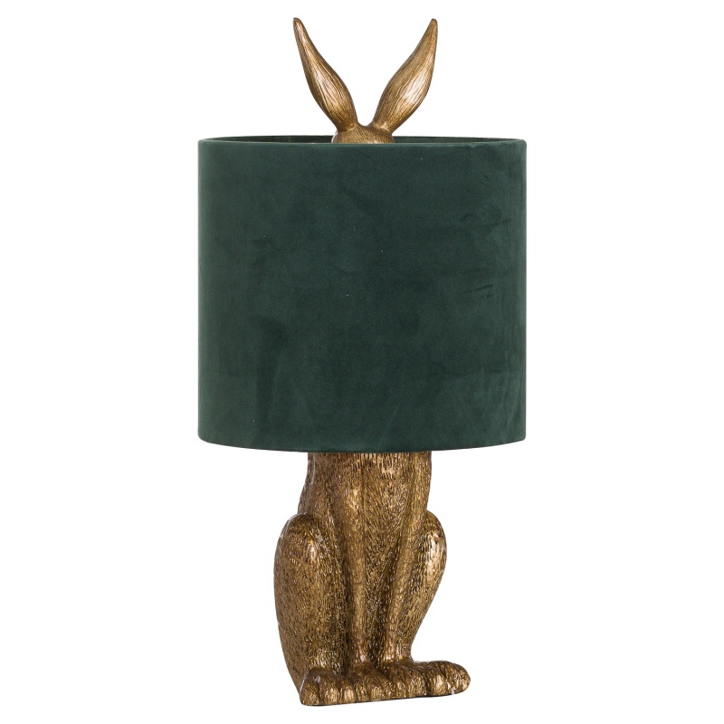 Hill Interiors Hill Interiors Antique Gold Hare Lamp With Green Velvet Shade